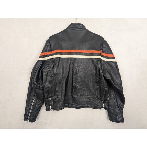 Vintage Women's Genuine Leather Motorcycle Jacket Black Orange Stripe Size XL - Picture 8 of 16